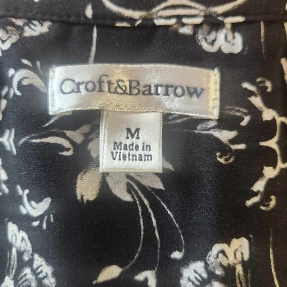 Croft & Borrow Roll Tab Long Sleeve Button Down Damask Pattern Top Size M - Picture 7 of 8